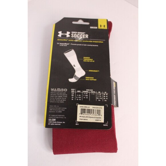 UA Soccer Socks ArmourDry L Men's Maroon Crimson Red 9-12.5 1 Pair Vintage - Picture 4 of 8